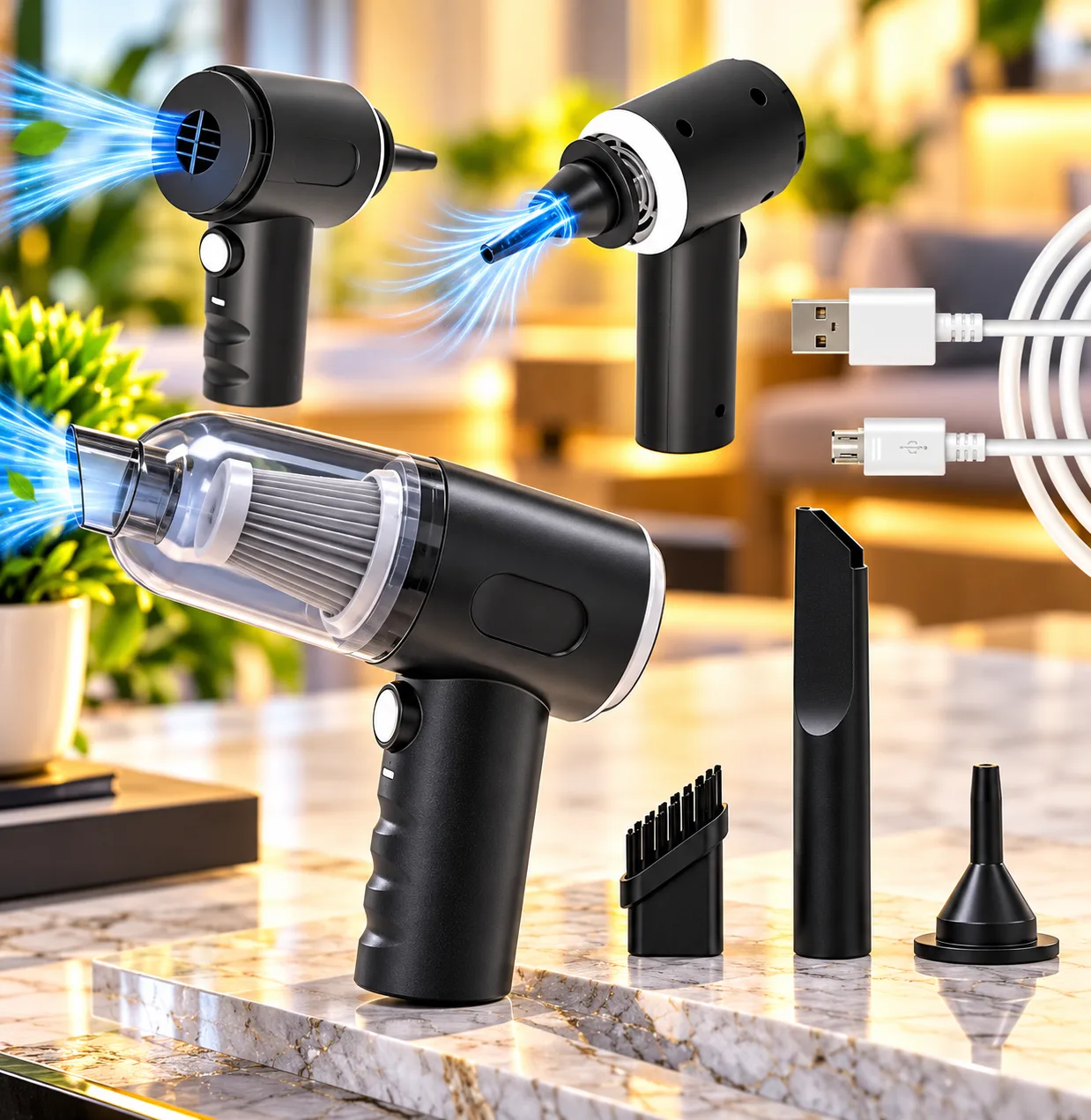 3-in-1 Mini Vacuum Cleaner, Air Duster & Handheld Blower – USB Rechargeable