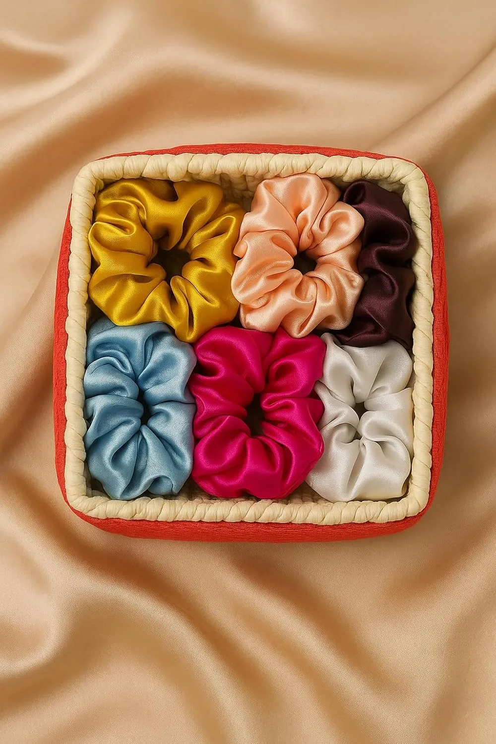 Satin Scrunchies Set – 6 Premium Hair Ties in Gift Basket
