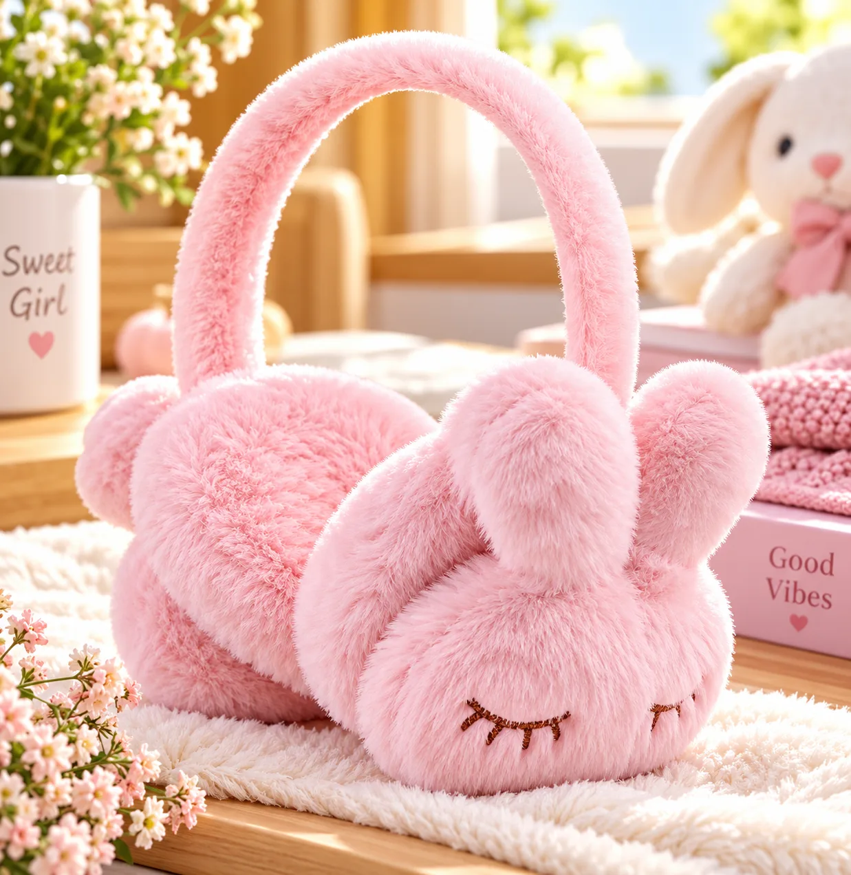 Kids Winter Plush Cat Ear Muffs – Soft and Warm Cartoon Furry Earmuffs