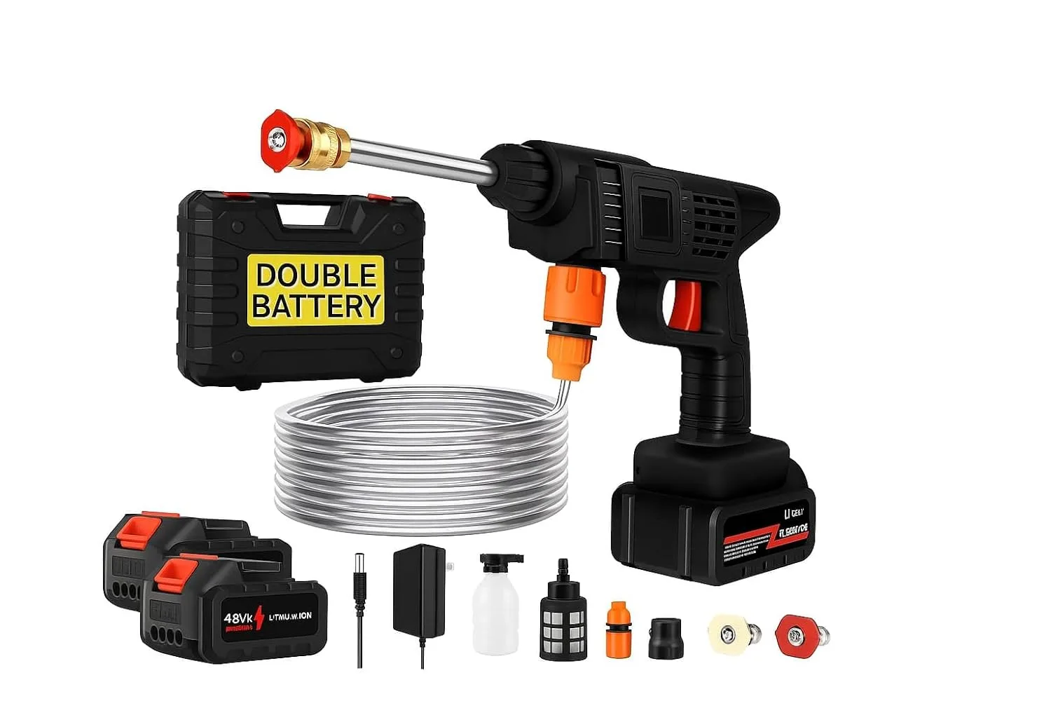 48V Cordless High Pressure Washer Gun – 12000mAh Double Battery Jet Spray for Car, Bike & Garden Cleaning