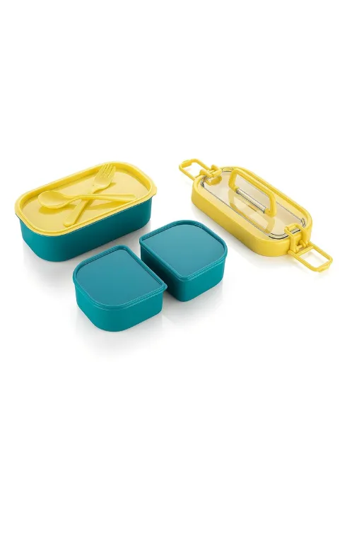 Leak Proof Lunch Box Set with Spoon and Fork, 3-Compartment Food Storage Containers for Office and School