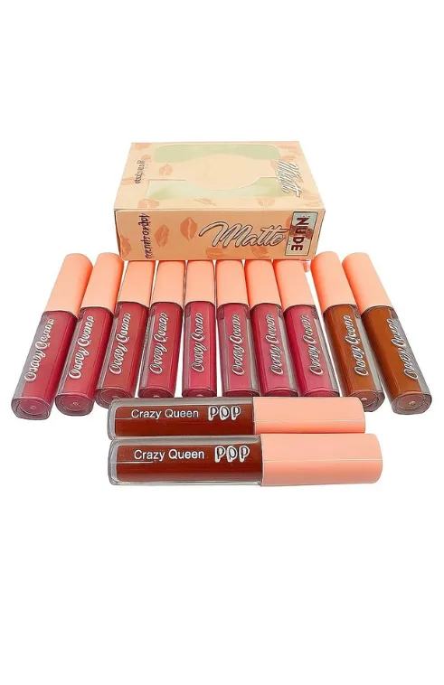 Crazy Queen POP Matte Nude Liquid Lipstick Set of 12 – Long Lasting Waterproof Matte Finish