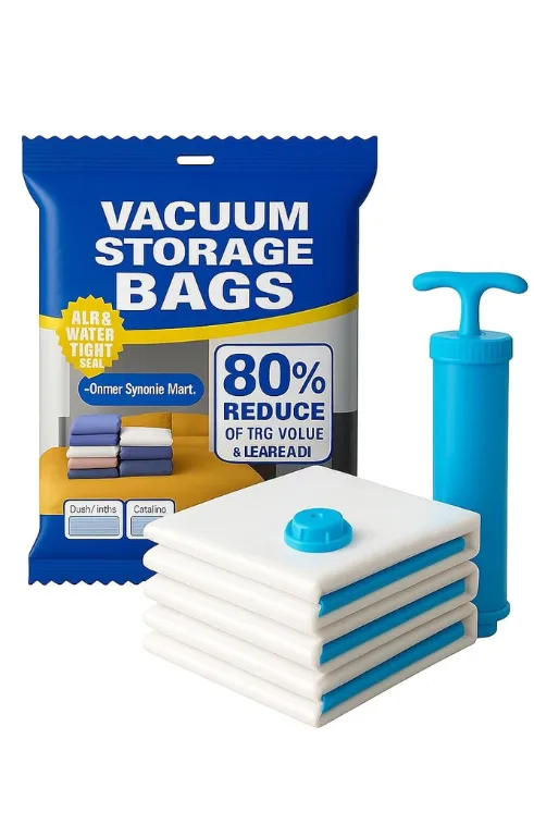 Vacuum Storage Bags 5-Pack with Hand Pump – Compression Space Saver Bags for Clothes, Bedding & Blankets (Large, Medium, Small Sizes)