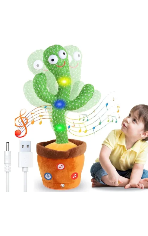Dancing Cactus Toy for Kids – Talking, Singing, and LED Light-Up Plush Toy with USB Rechargeable Battery