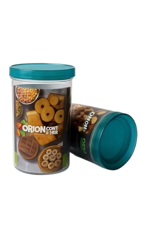 Orion Transparent Storage Containers Set – Airtight Plastic Kitchen Jars with Teal Lids (Set of 2)