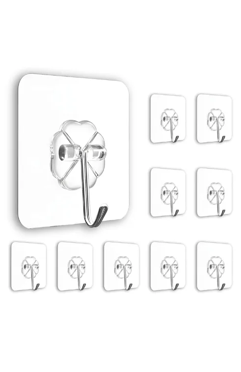Transparent adhesive wall hooks set 10