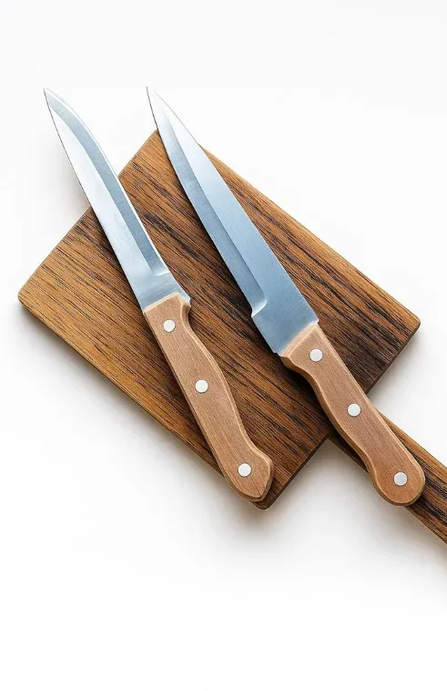 Stainless steel kitchen knife set with wooden handle