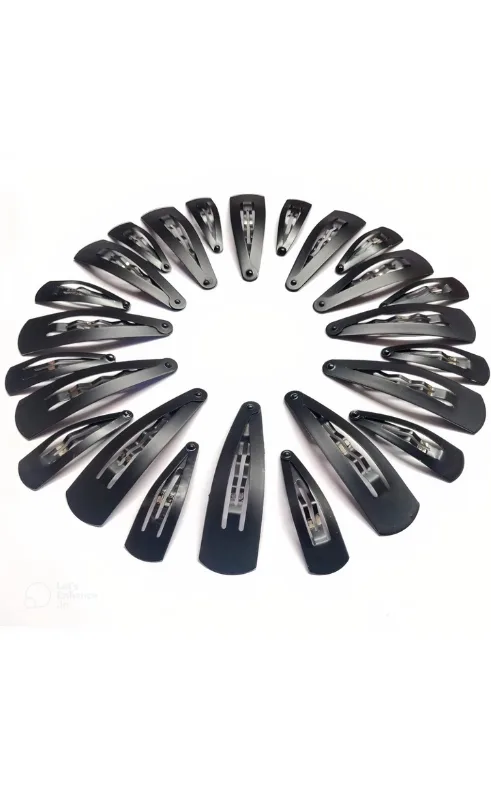 Black Metal Snap Hair Clips – Pack of 24 Strong Grip Hair Accessories
