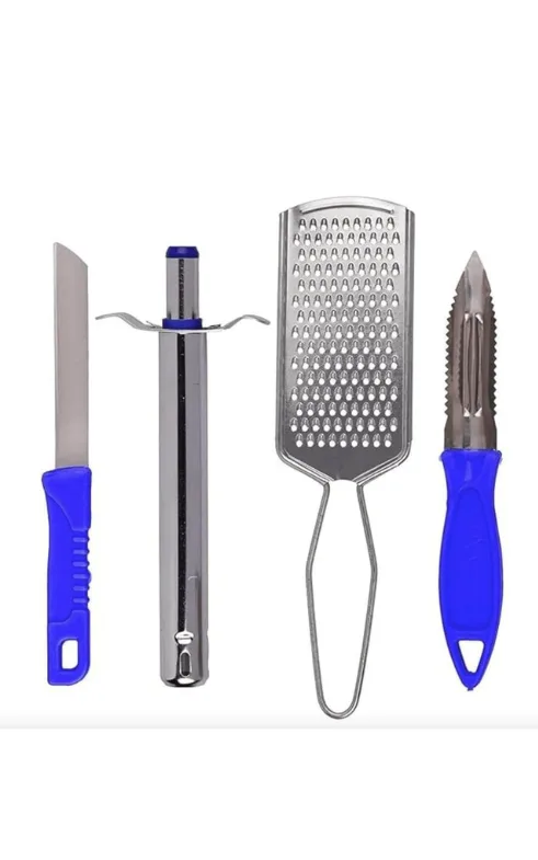 4-Piece Stainless Steel Kitchen Tool Set – Knife, Peeler, Grater & Corer