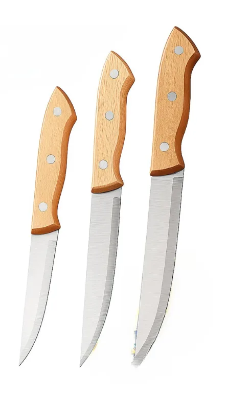 3-Piece Stainless Steel Kitchen Knife Set with Wooden Handle