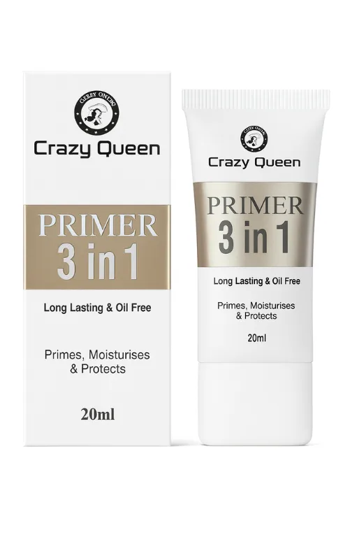 Crazy Queen 3 in 1 Primer – Long Lasting, Oil-Free, 20 ml