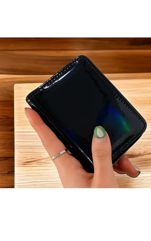 Compact Leather Card Holder Wallet – Multi-Slot Zipper Pocket Organizer