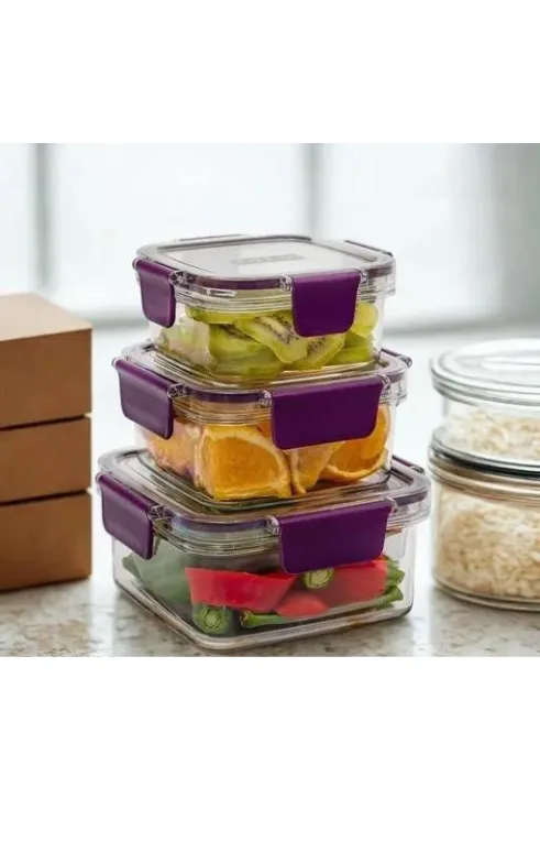 Airtight Food Storage Container Set of 3 – Leakproof Meal Prep Boxes