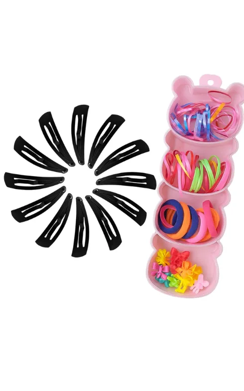 Girls Hair Accessories Combo Set – Hair Clips, Rubber Bands and Organizer Box