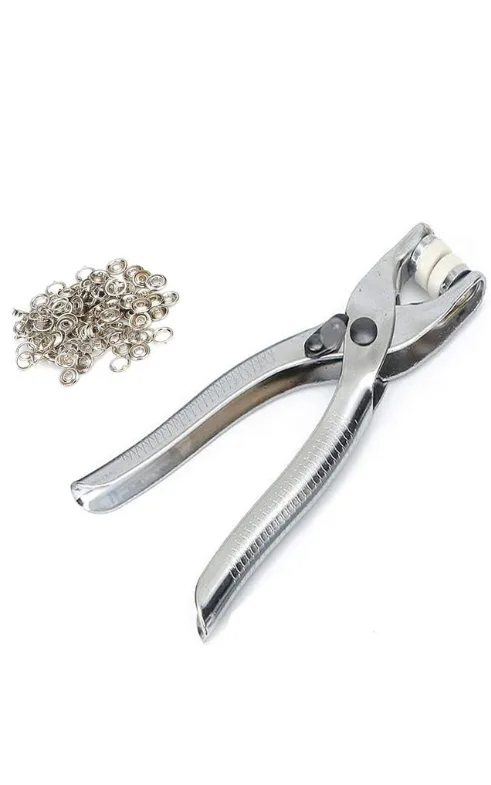 Metal Eyelet Punch Plier Tool with 100 Eyelets – DIY Leather, Fabric, and Craft Grommet Setter