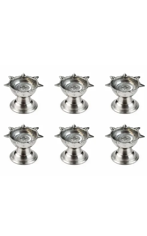 Stainless Steel Diya Set of 6 – Oil Lamp for Pooja, Diwali and Home Temple