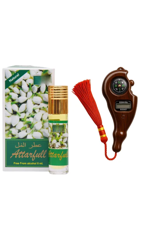 Natural Attar Roll On Perfume 8 ml – Alcohol Free Floral Fragrance and Digital Finger Tally Counter