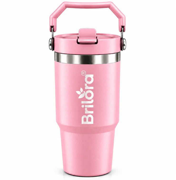 Brilora Personalised Tumbler with Custom Name | Insulated Stainless Steel Travel Cup with Handle & Straw | Reusable Coffee & Water Cup | Gift for Men & Women