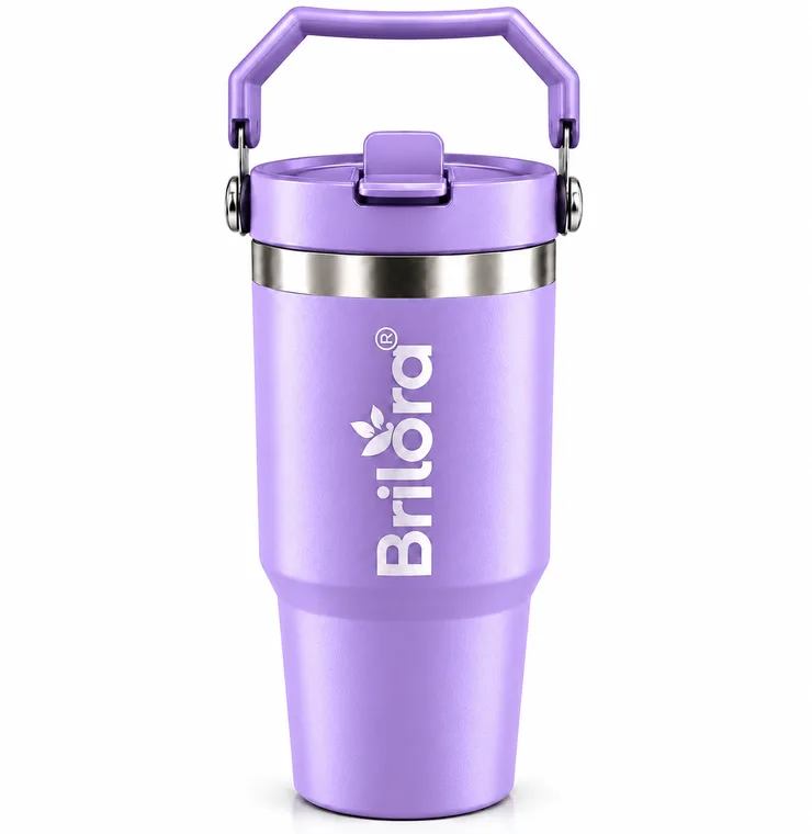 Brilora Personalised Tumbler with Custom Name | Insulated Stainless Steel Travel Cup with Handle & Straw | Reusable Coffee & Water Cup | Gift for Men & Women