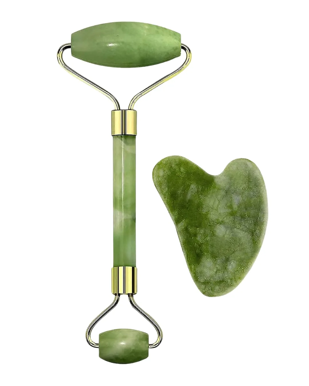 Natural Jade Facial Roller & Gua Sha Set – Green Himalayan Stone Face Massager for Anti-Aging & Wrinkle Reduction