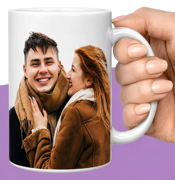 White ceramic photo and text mug, 312 ml