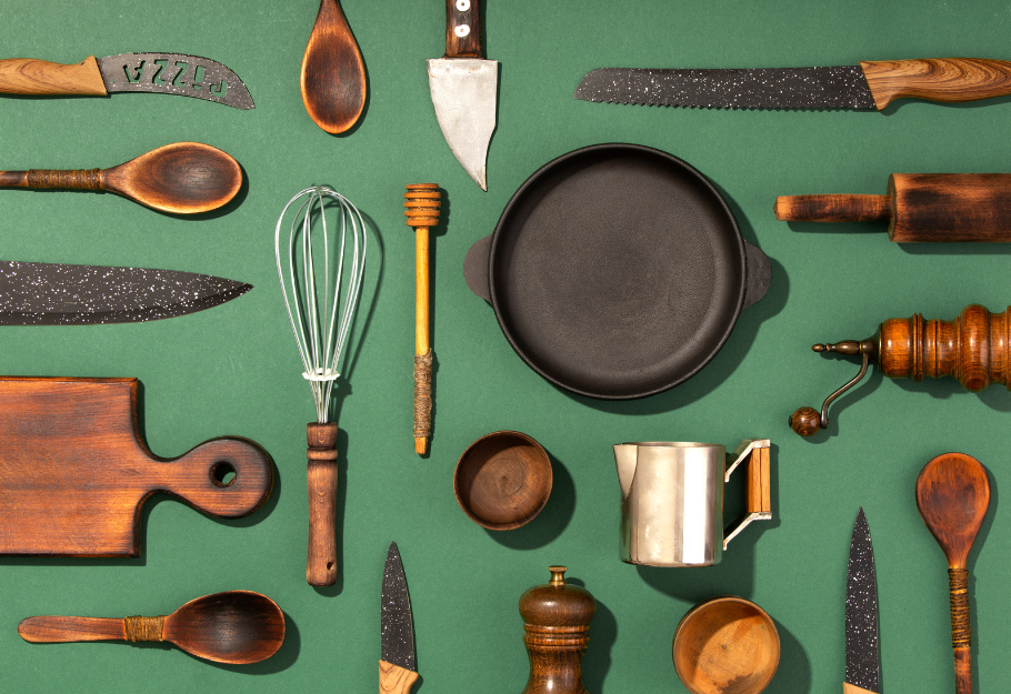 Kitchen cookware, small appliances and storage